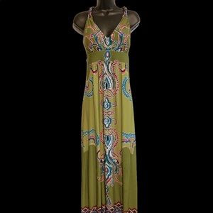 Valerie Bertinelli Women’s size 14 green bohemian sun dress open back v-neck